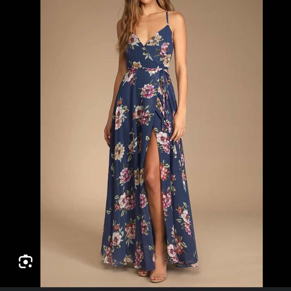 Always There For Me Navy Blue Floral Print Wrap Maxi Dress